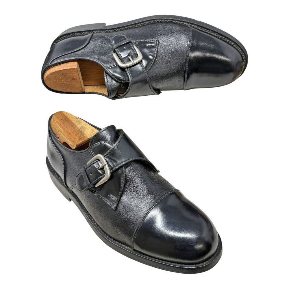 Bert Pulitzer Collectors Edn‎ Black Leather Monk strap Cap-Toe Dress Shoes